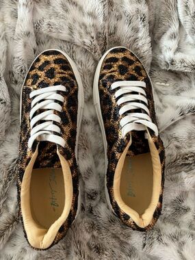 Betsey Johnson Leopard Sequin Sneakers in Black, Brown, Gold
